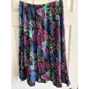 Vintage 80s Blair Floral Paisley Skirt Flowy Midi Made in USA Rayon Size S 27"